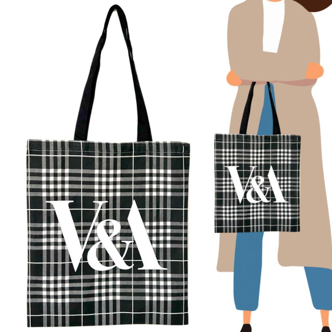 London V&A ヴィクトリア＆アルバート博物館 ハウンドトゥース プレイド トートバッグ