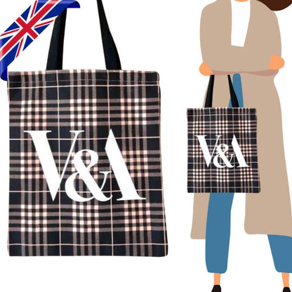 London V&A ヴィクトリア＆アルバート博物館 ハウンドトゥース プレイド トートバッグ