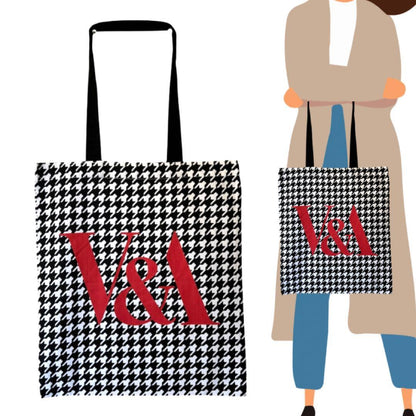 London V&A ヴィクトリア＆アルバート博物館 ハウンドトゥース プレイド トートバッグ