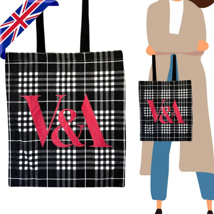 London V&A ヴィクトリア＆アルバート博物館 ハウンドトゥース プレイド トートバッグ